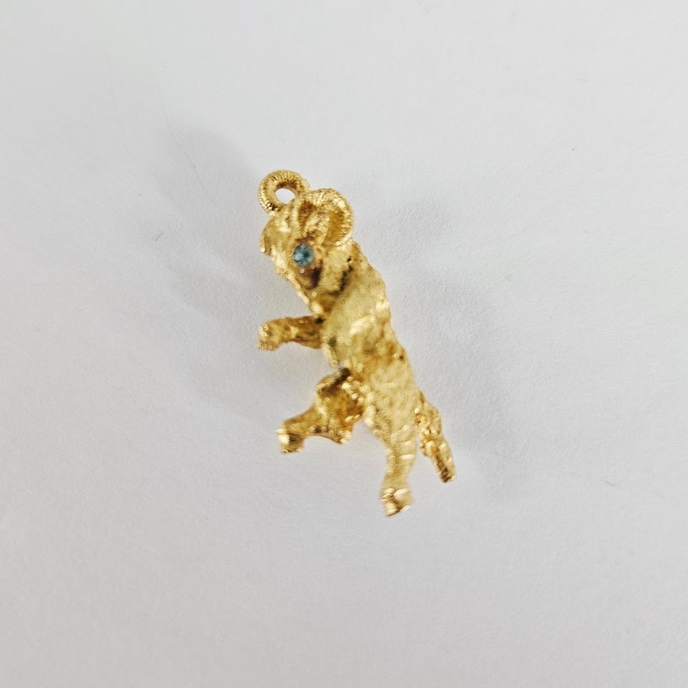 Vintage Aries Ram Zodiac Aquamarine Textured Matte Gold Vermeil Charm Pendant